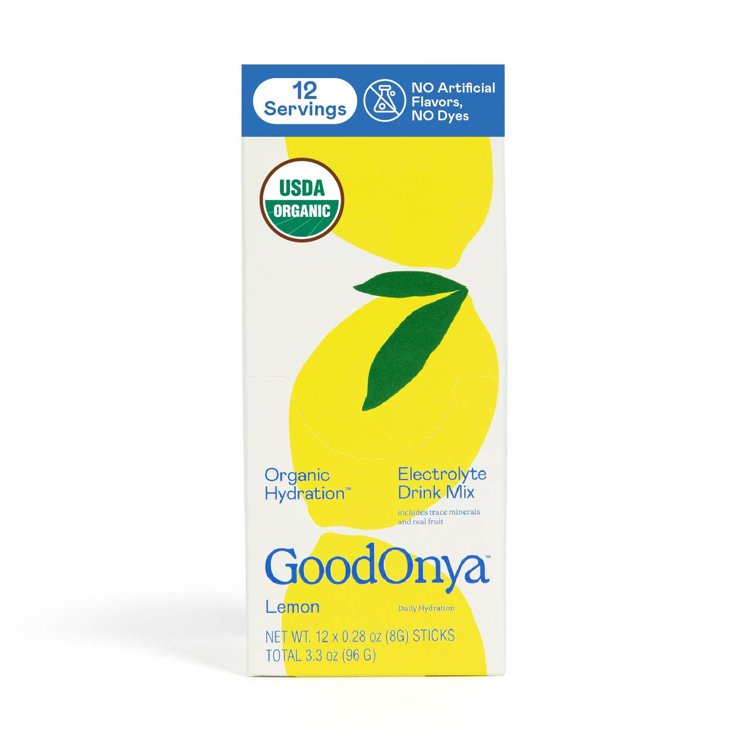 GOODONYA Organic Hydration Electrolyte Drink Mix, Certified Organic Hydration Powder, Non-GMO, Biochecked Glyphosate Free, Low Sugar, Lemonade Flavor, No Artificial Flavors,12 Stick Packs - Maple Wellness Supplements