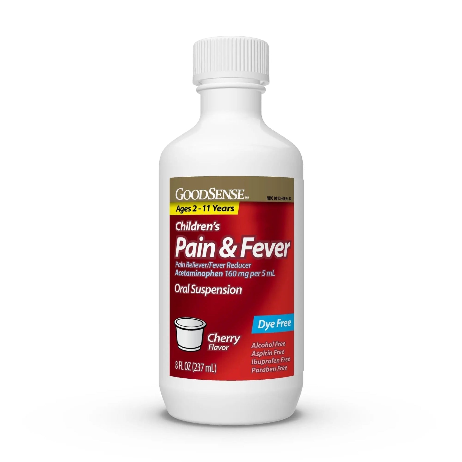 GoodSense Children's Dye-Free, Acetaminophen 160 mg per 5 mL Oral Suspension, Cherry Flavor, 8 FL OZ - Maple Wellness Supplements