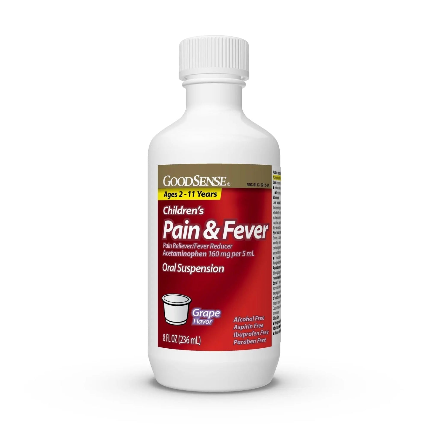 GoodSense Children's Pain and Fever, Acetaminophen 160 mg per 5 mL Oral Suspension, Grape Flavor, 8 FL OZ - Maple Wellness Supplements