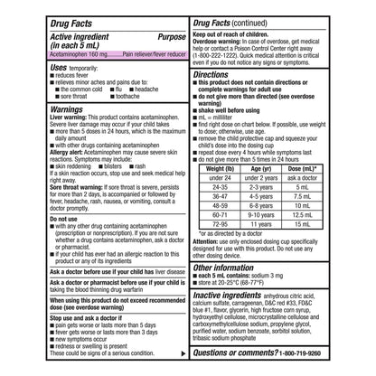 GoodSense Children's Pain and Fever, Acetaminophen 160 mg per 5 mL Oral Suspension, Grape Flavor, 8 FL OZ - Maple Wellness Supplements