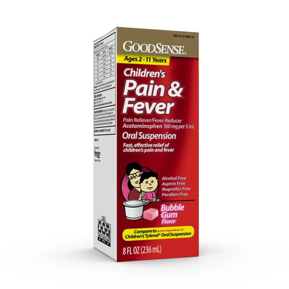 GoodSense Children's Pain and Fever Oral Suspension Liquid, Acetaminophen 160 mg per 5 mL, Bubble Gum Flavor - Maple Wellness Supplements