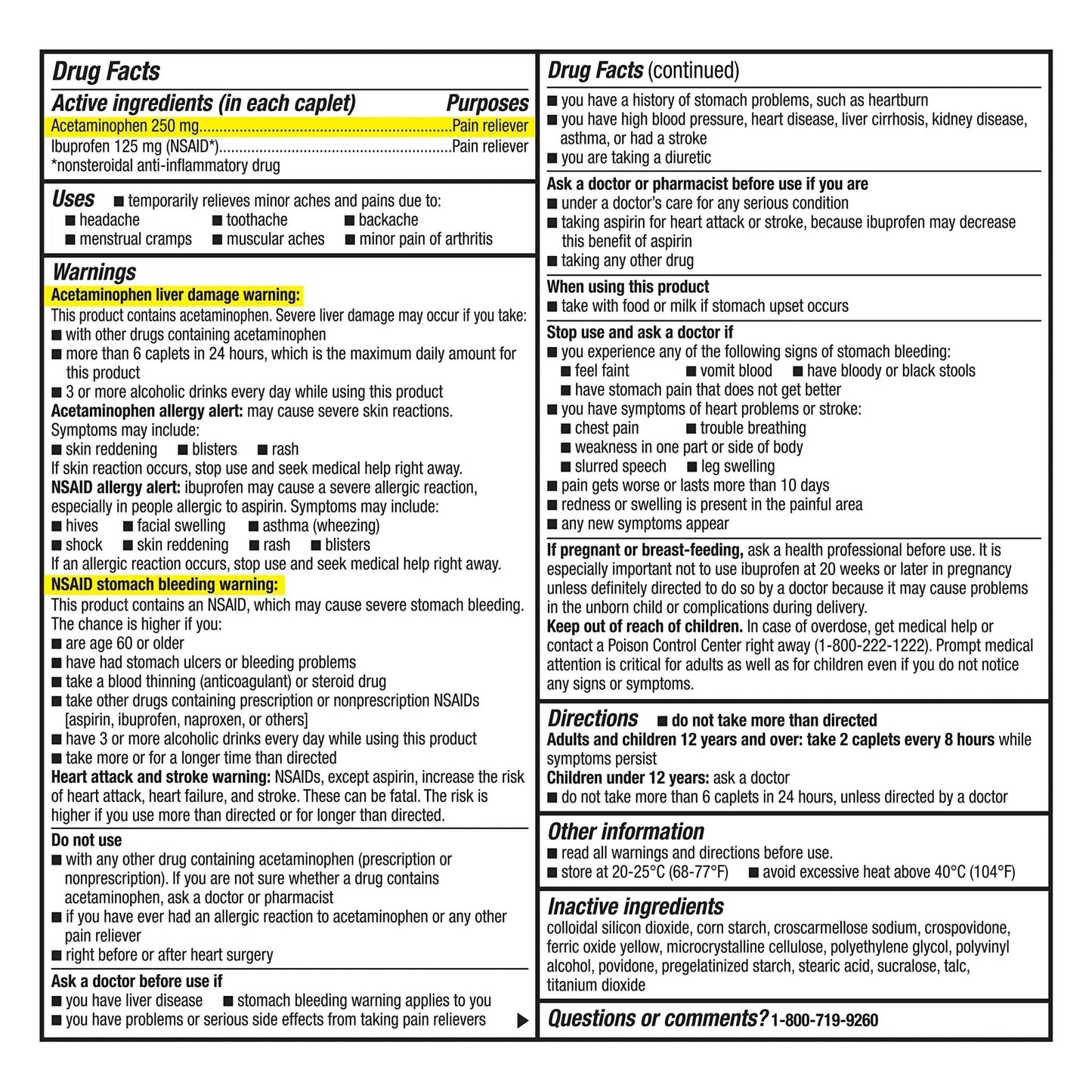GoodSense Dual Action Acetaminophen 250 mg and Ibuprofen (NSAID) 125 mg Tablets, Pain Reliever for Headache Relief, Arthritis Pain Relief and More, 144 Count - Maple Wellness Supplements