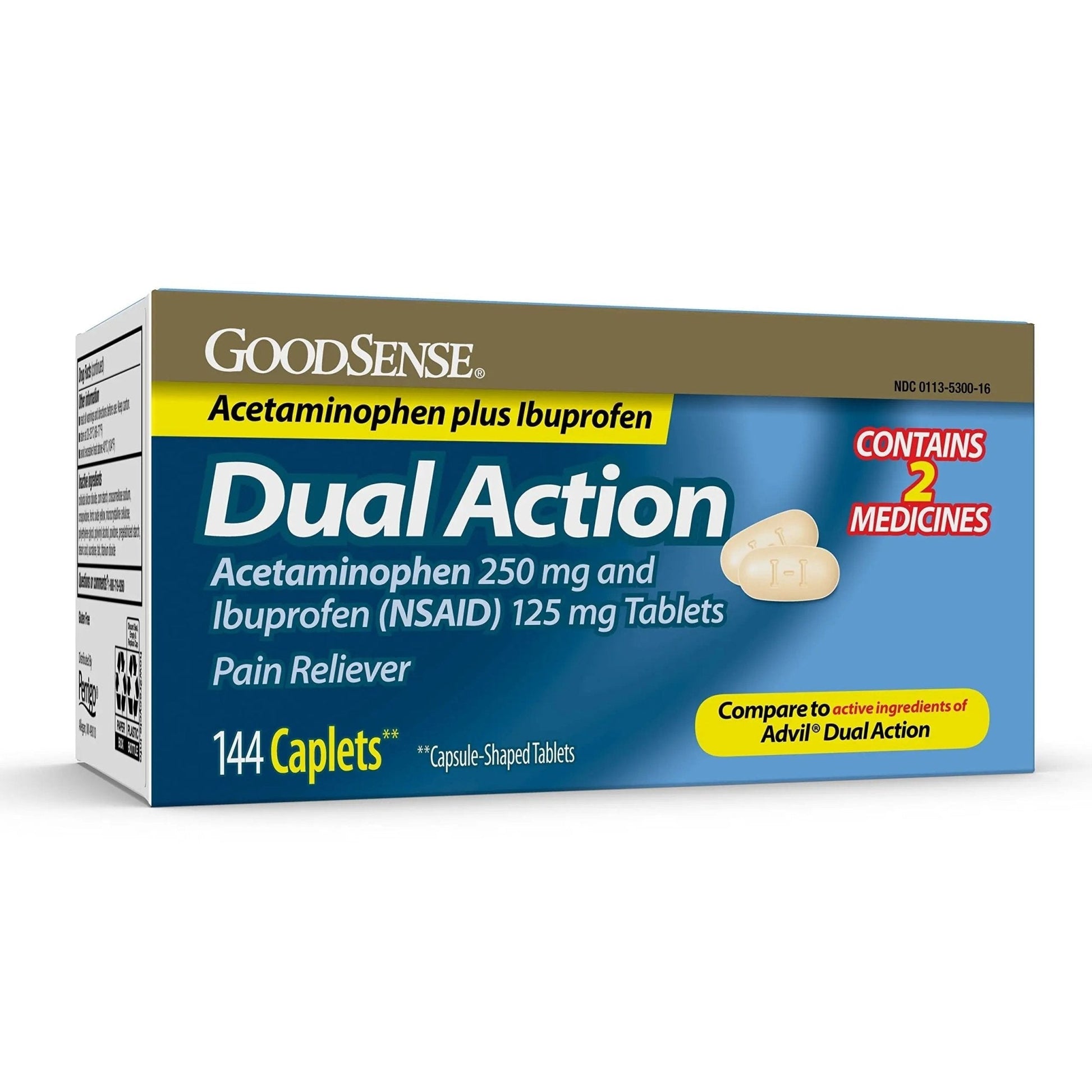GoodSense Dual Action Acetaminophen 250 mg and Ibuprofen (NSAID) 125 mg Tablets, Pain Reliever for Headache Relief, Arthritis Pain Relief and More, 144 Count - Maple Wellness Supplements