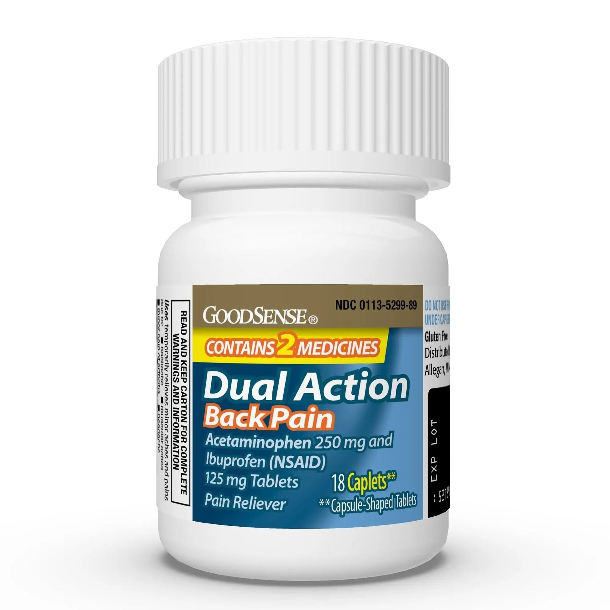 GoodSense Dual Action Acetaminophen and Ibuprofen (NSAID) Tablets, 250 mg/125 mg, Back Pain, 18 Count - Maple Wellness Supplements