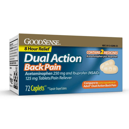 GoodSense Dual Action Acetaminophen and Ibuprofen (NSAID) Tablets, 250 mg/125 mg, Back Pain, 72 Count - Maple Wellness Supplements
