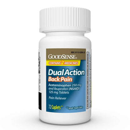 GoodSense Dual Action Acetaminophen and Ibuprofen (NSAID) Tablets, 250 mg/125 mg, Back Pain, 72 Count - Maple Wellness Supplements