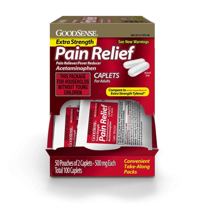 GoodSense Extra Strength Acetaminophen Caplets 500 mg, Pain Reliever and Fever Reducer, Easy Open Cap, 100 Count - Maple Wellness Supplements