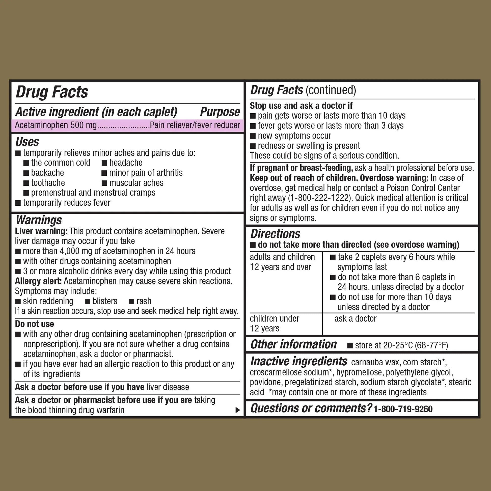 GoodSense Extra Strength Acetaminophen Caplets 500 mg, Pain Reliever and Fever Reducer, Easy Open Cap, 100 Count - Maple Wellness Supplements