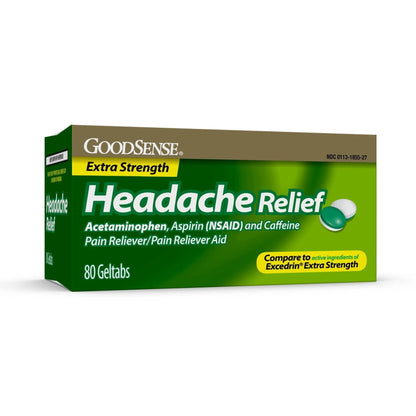 GoodSense Extra Strength Headache Relief Geltabs, Acetaminophen, Aspirin (NSAID) and Caffeine, 80 Count - Maple Wellness Supplements