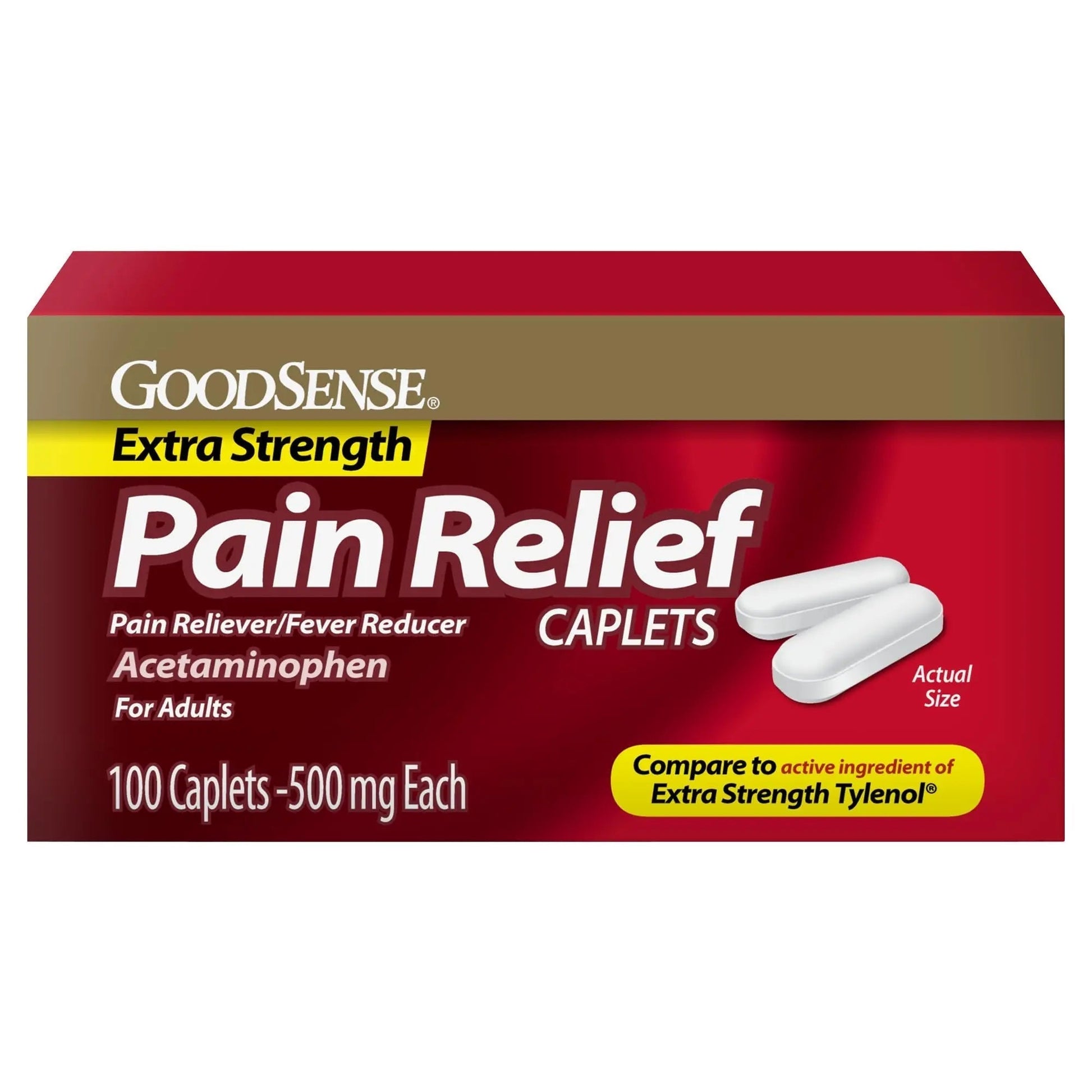 GoodSense Extra Strength Pain Relief - Acetaminophen Caplets 500 mg - Headache, Muscle Ache, Arthritis Relief, 100 Count - Maple Wellness Supplements