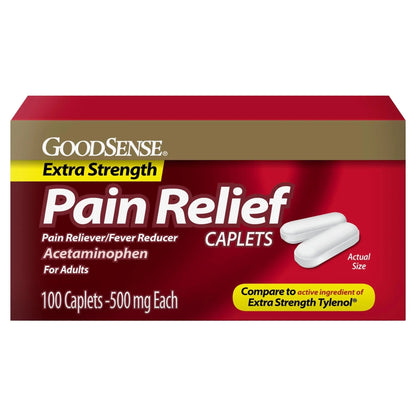 GoodSense Extra Strength Pain Relief - Acetaminophen Caplets 500 mg - Headache, Muscle Ache, Arthritis Relief, 100 Count - Maple Wellness Supplements