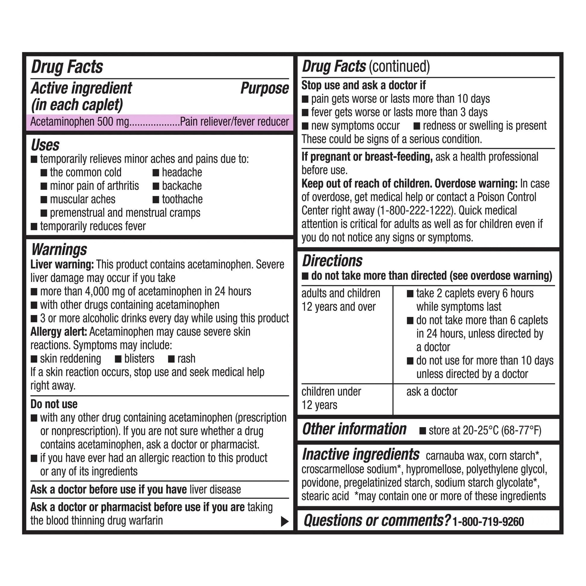 GoodSense Extra Strength Pain Relief - Acetaminophen Caplets 500 mg - Headache, Muscle Ache, Arthritis Relief, 100 Count - Maple Wellness Supplements