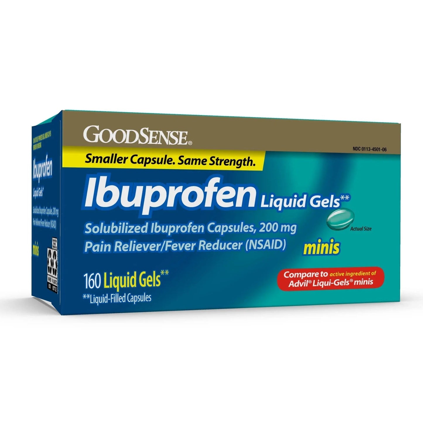 GoodSense Ibuprofen Mini Liquid-Gels, 200 mg, Liquid-Filled Capsules, Pain Reliever and Fever Reducer, 160 Count - Maple Wellness Supplements