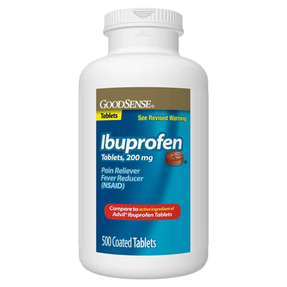 GoodSense Ibuprofen Tablets - 200 mg - Fever Reducer & Pain Relief for Body Aches, Headache, Arthritis Pain, Menstrual Cramps, 500 Count - Maple Wellness Supplements