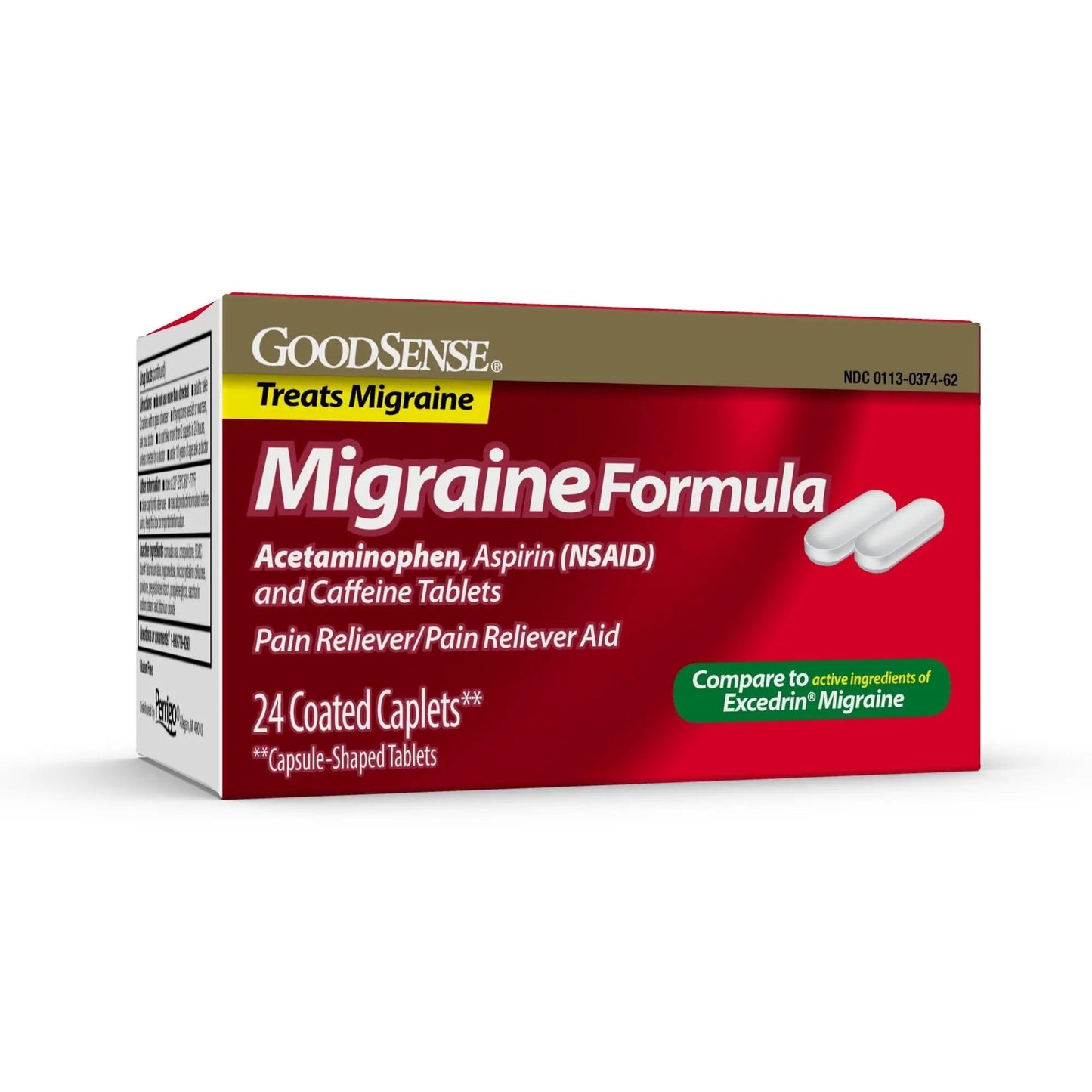 GoodSense Migraine Formula Caplets - Acetaminophen, Aspirin (NSAID) & Caffeine - Migraine Pain Relief, 24 Count - Maple Wellness Supplements
