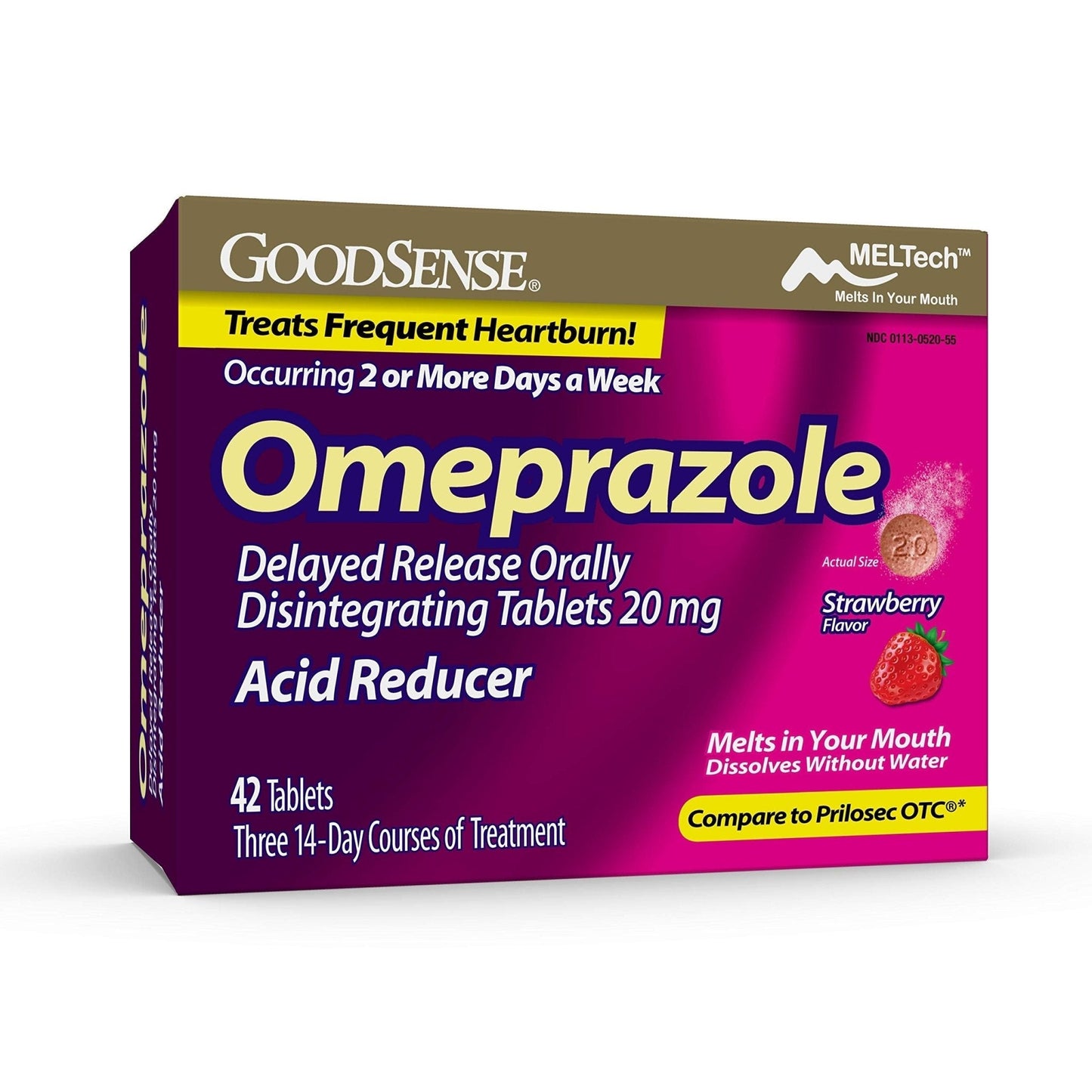 GoodSense Omeprazole Delayed Release Orally Disintegrating Tablets 20 mg, Strawberry Flavor, Dissolve Tabs, Treats Frequent Heartburn, Acid Reducer, Heartburn Medicine, 42 Tablets - Maple Wellness Supplements