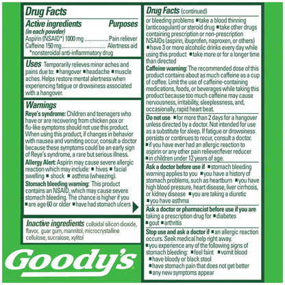 Goody's Hangover Relief Powder, Dual Action Fast Headache Pain Relief with Aspirin and Caffeine, Berry Citrus Flavor, 16 Count - Maple Wellness Supplements
