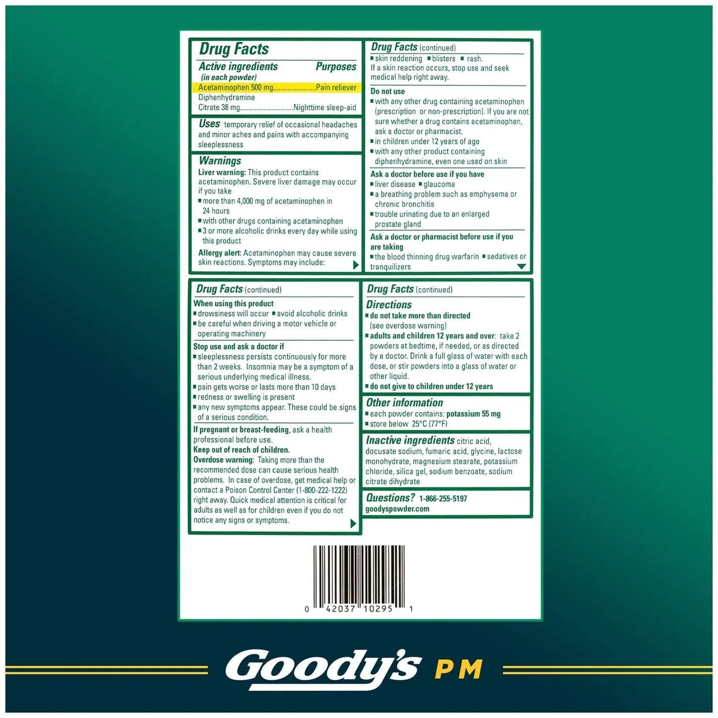 Goody's Nighttime Powder, Pain Reliever & Sleep Aid with Acetaminophen & Diphenhydramine Citrate, Caffeine Free, 16 Count - Maple Wellness Supplements