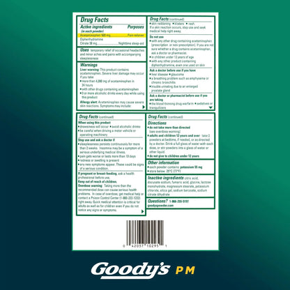 Goody's Nighttime Powder, Pain Reliever & Sleep Aid with Acetaminophen & Diphenhydramine Citrate, Caffeine Free, 16 Count - Maple Wellness Supplements