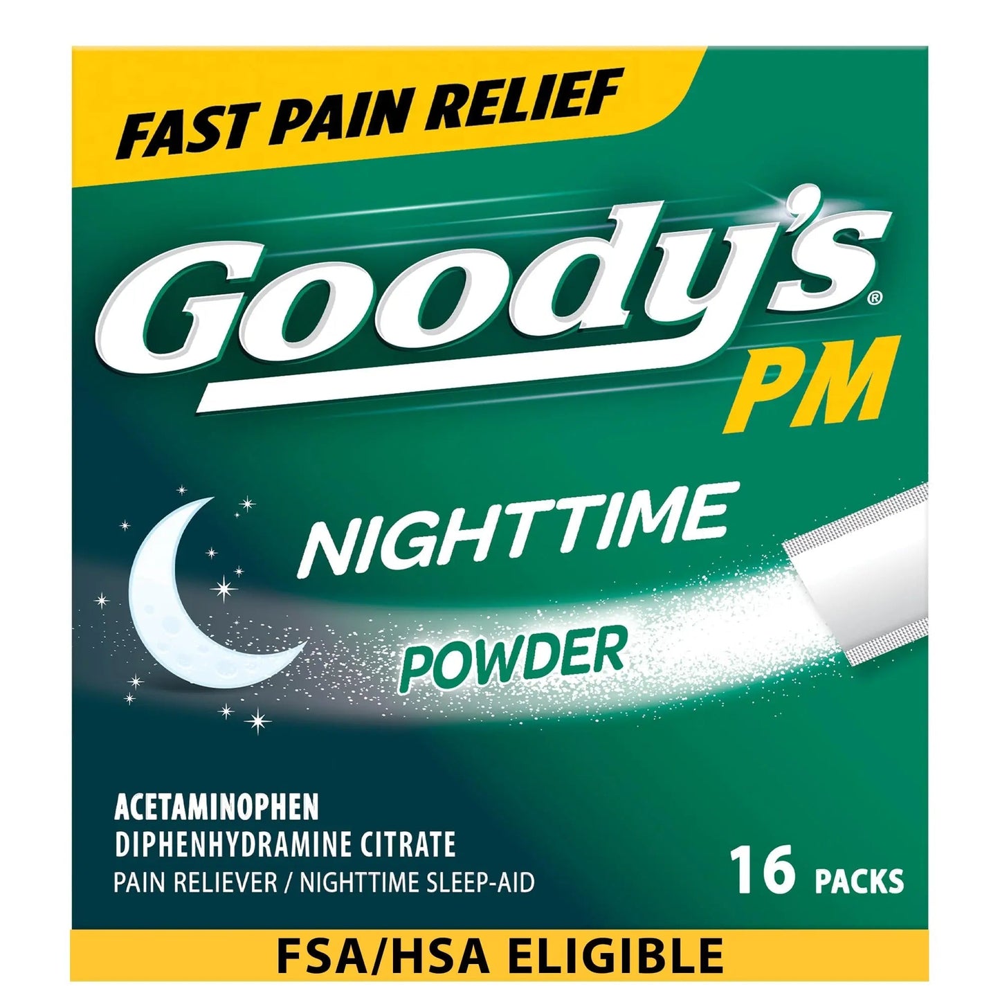 Goody's Nighttime Powder, Pain Reliever & Sleep Aid with Acetaminophen & Diphenhydramine Citrate, Caffeine Free, 16 Count - Maple Wellness Supplements
