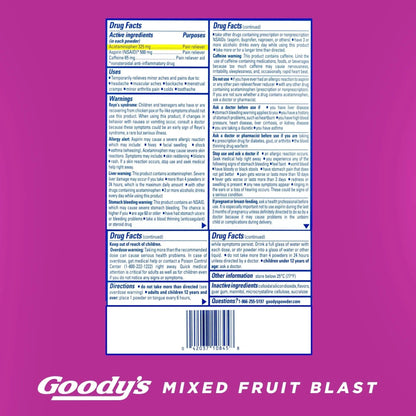 Goody's Pain Relief Powders, Extra Strength Headache Powder Mixed Fruit Blast, 24 ct (Pack of 1) - Maple Wellness Supplements