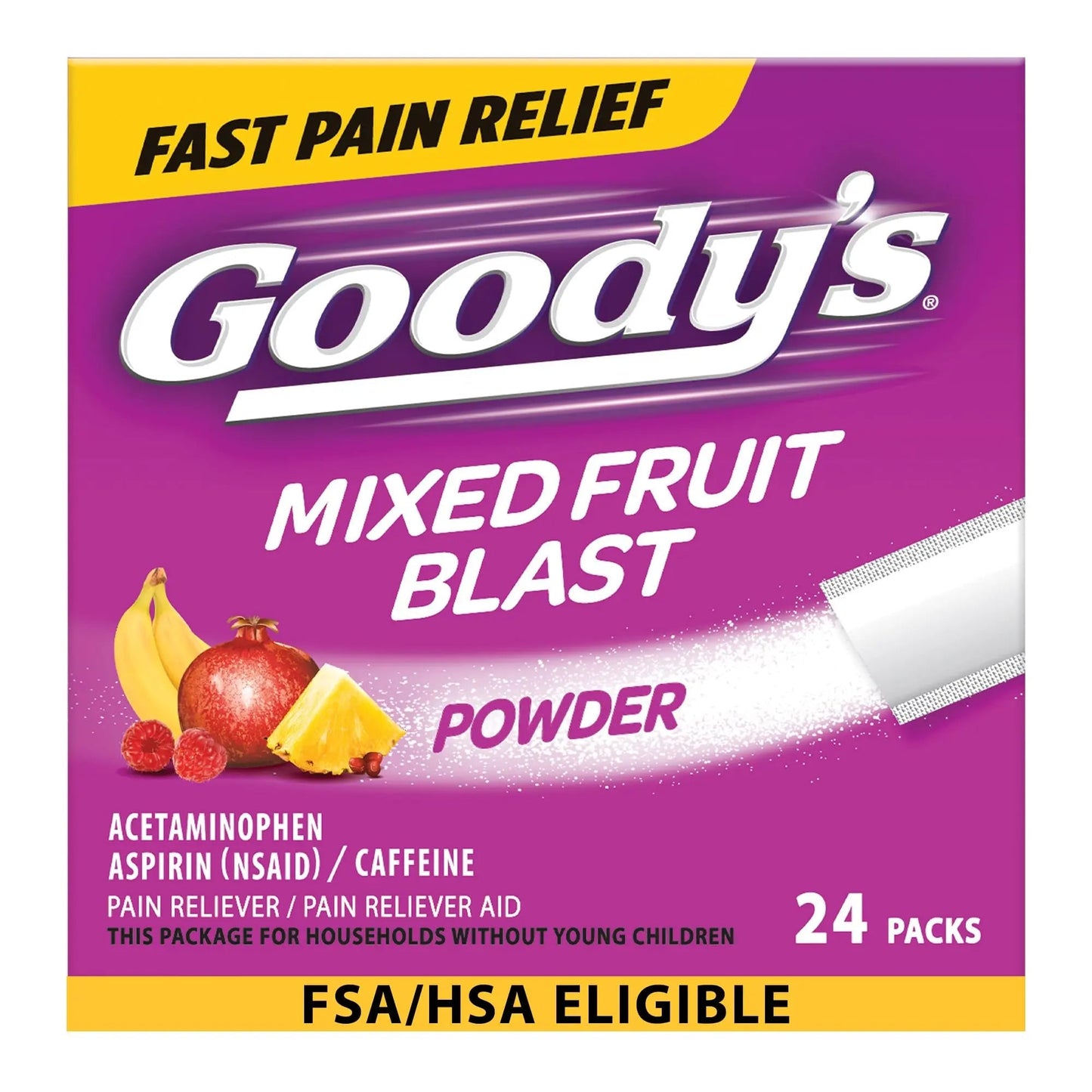 Goody's Pain Relief Powders, Extra Strength Headache Powder Mixed Fruit Blast, 24 ct (Pack of 1) - Maple Wellness Supplements