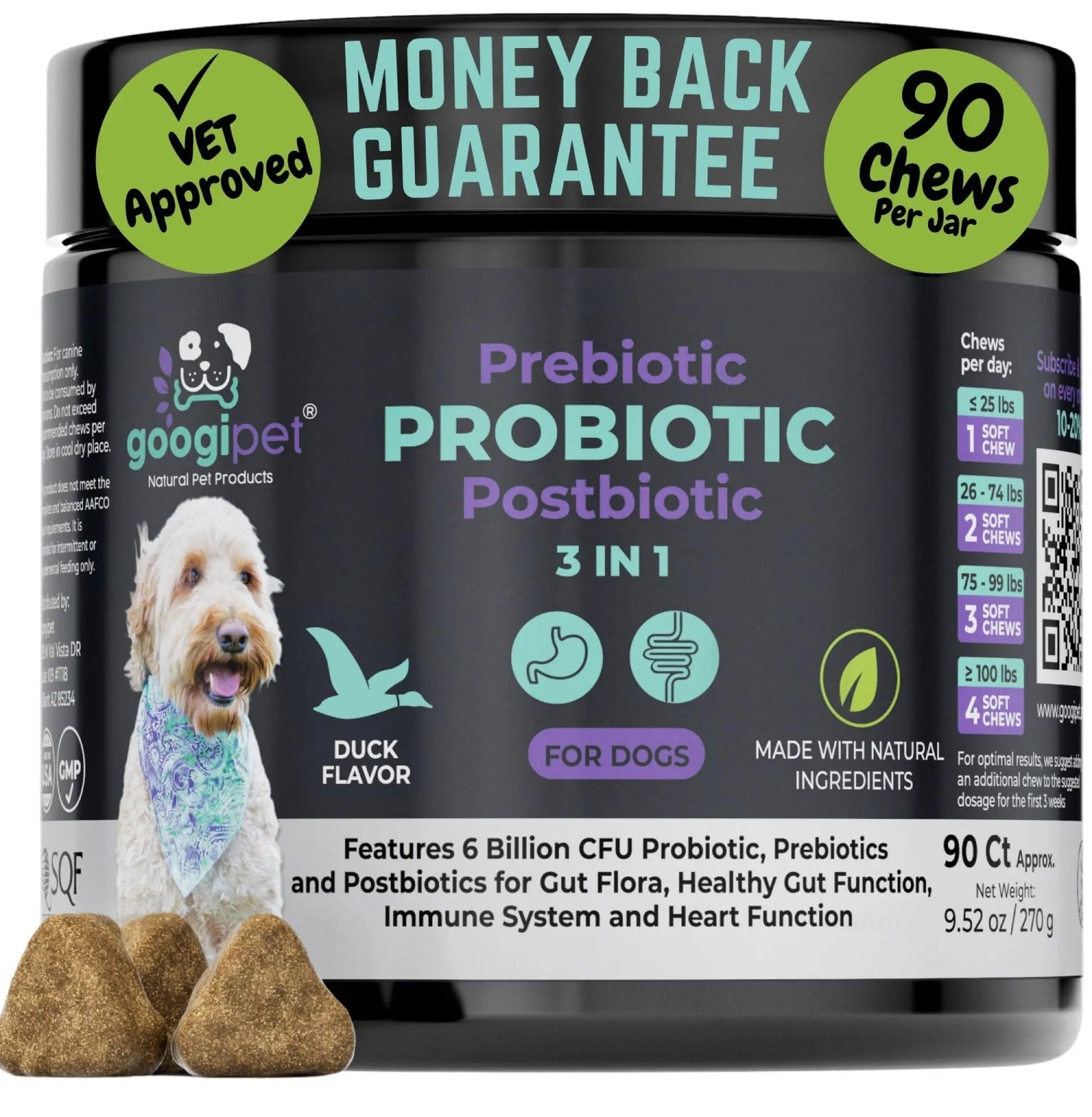 Googipet Probiotics for Dogs Digestive Health - Prebiotics and Probiotics Chews for Dog Yeast Infection Treatment + Digestive Enzymes - Dog Probiotics for Itchy Skin & Ears w/Papaya, Pumpkin, & Fiber - Maple Wellness Supplements