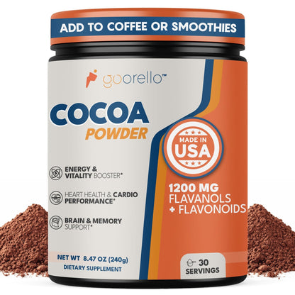 goorello High Flavanol Cocoa Powder Supplement, 1200mg Cocoa Flavanols & Flavonoids, 30 Servings for Support Heart Health, - Maple Wellness Supplements