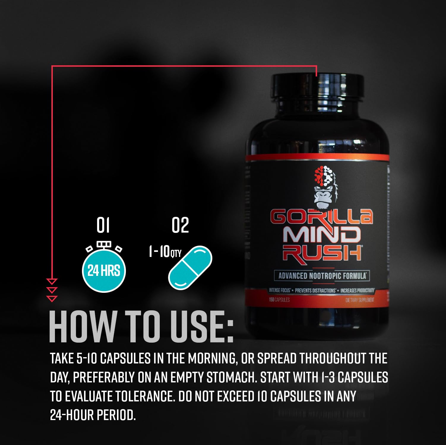 Gorilla Mind Rush - Nootropic Supplement | Intense Focus · Insane Productivity Cognitive Health Support, Memory, Focus, - Maple Wellness Supplements