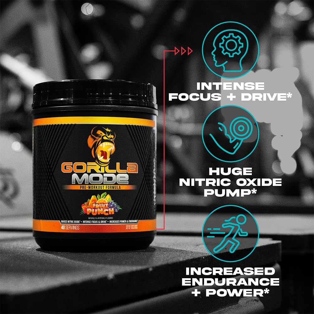 Gorilla Mode Pre Workout - Massive Pumps · Laser Focus · Energy · Power - L-Citrulline, Creatine, L-Tyrosine, Betaine, Hydroprime®, Alpha-GPC, 400mg Caffeine, Huperzine A - 792g (Rocket Frost) - Maple Wellness Supplements