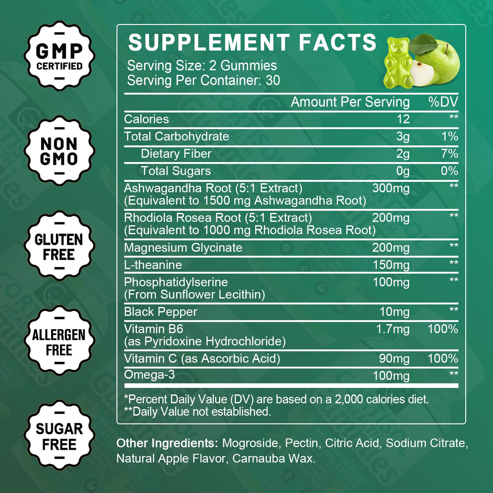 GORNVB Cortisol Gummies, Cortisol Supplement for Women with Magnesium, Ashwagandha, Rhodiola, Phosphatidylserine, L-Theanine, Black Pepper, Vitamin C & B6 - Relaxation, Focus, Sleep Support - 2 Pack - Maple Wellness Supplements