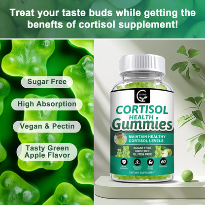GORNVB Cortisol Gummies, Cortisol Supplement for Women with Magnesium, Ashwagandha, Rhodiola, Phosphatidylserine, L-Theanine, Black Pepper, Vitamin C & B6 - Relaxation, Focus, Sleep Support - 2 Pack - Maple Wellness Supplements