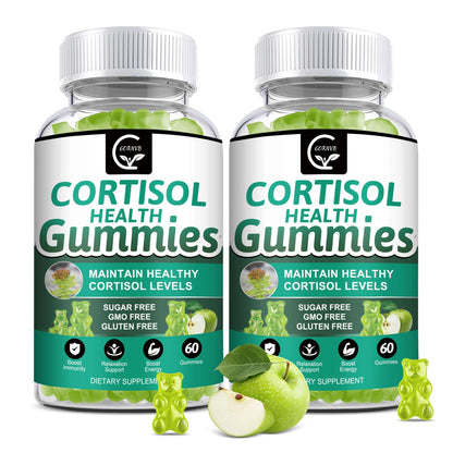 GORNVB Cortisol Gummies, Cortisol Supplement for Women with Magnesium, Ashwagandha, Rhodiola, Phosphatidylserine, L-Theanine, Black Pepper, Vitamin C & B6 - Relaxation, Focus, Sleep Support - 2 Pack - Maple Wellness Supplements