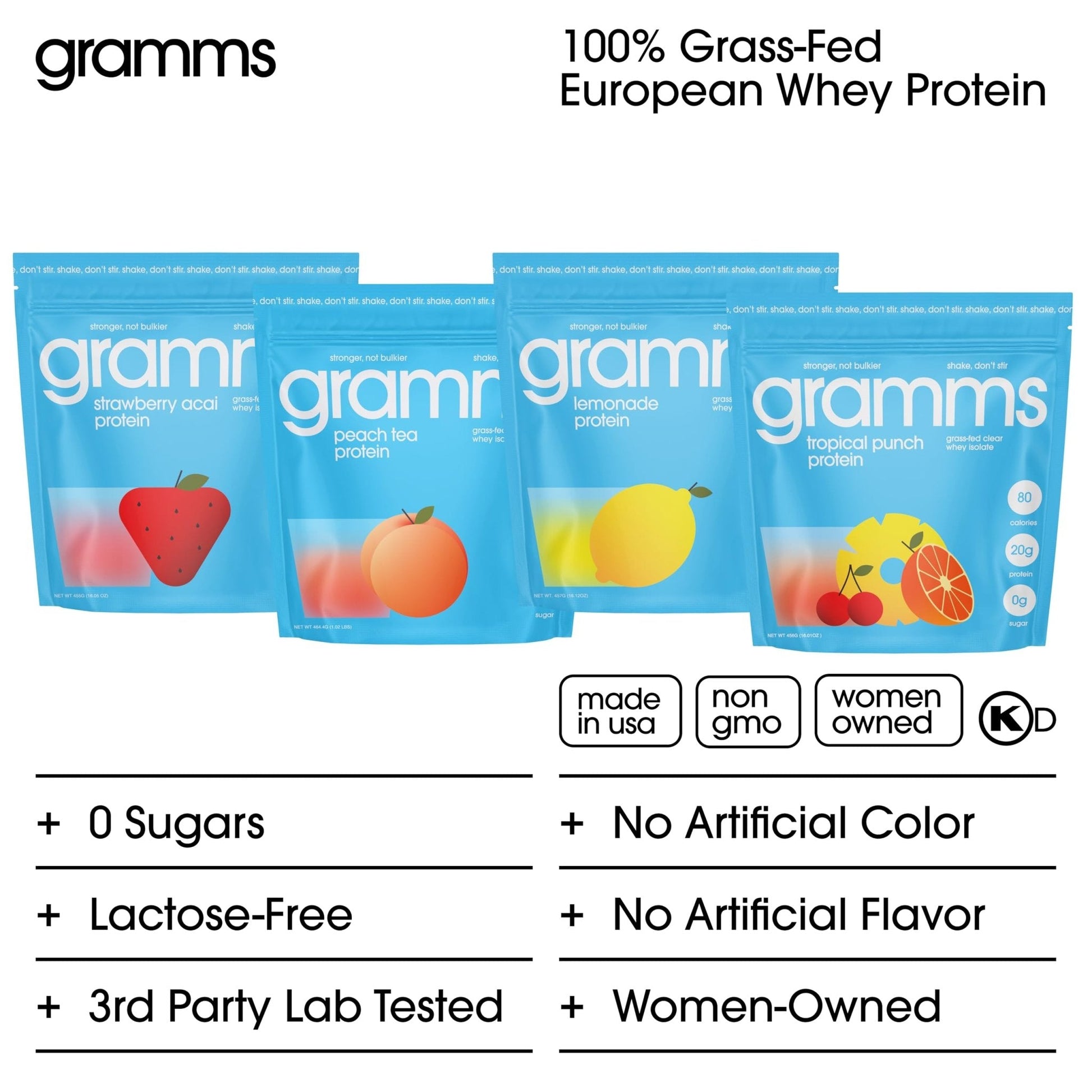 GRAMMS Clear Protein Powder 20G Protein for Women & Men | Lactose Free, Grass-Fed Whey Isolate, Gluten Free, Zero Sugar, Gut Friendly, Non-Bloating - Maple Wellness Supplements