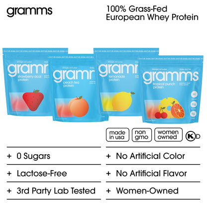 GRAMMS Clear Protein Powder Packets 20G Protein for Women & Men | Lactose Free, Grass-Fed Whey Isolate, Gluten Free, Zero Sugar, Gut Friendly, Non-Bloating - Maple Wellness Supplements
