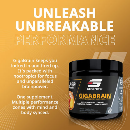 Granite Nutrition GigaBrain Nootropic Energy Powder – Cereboost, Alpha-GPC & ElevATP – Cognitive Focus Supplement for Sustained Energy & Performance – White Peach, 30 Servings - Maple Wellness Supplements