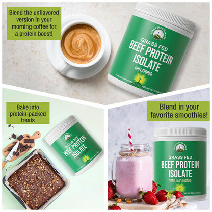 Grass Fed Beef Protein Powder - Lactose Free Great Tasting Beef Protein Isolate. Complete Animal Based Non Dairy Paleo Carnivore Supplement for Prime Muscle Building. No Whey. Vanilla Flavor - Maple Wellness Supplements