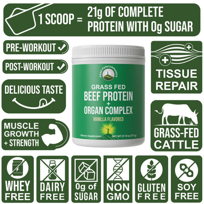 Grass Fed Beef Protein Powder + Organ Complex. Lactose Free Great Tasting Beef Protein Isolate. Animal Based Non Dairy No Whey Paleo Carnivore Supplement for Muscle Building. Vanilla Flavor - Maple Wellness Supplements
