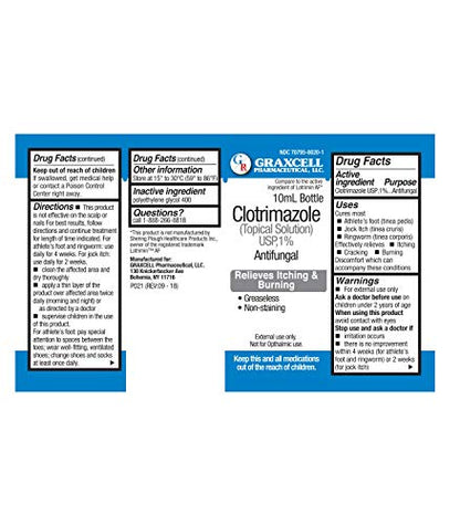 Graxcell Clotrimazole 1% Antifungal Topical Solution for Athlete's Foot, 0.33 Fluid Ounce - Maple Wellness Supplements
