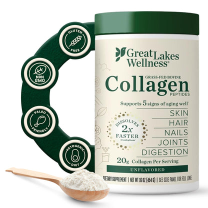 Great Lakes Wellness Collagen Peptides Powder – Supports Skin, Hair, Nails, Joints & Digestion – Hydrolyzed, Quick Dissolve - Maple Wellness Supplements