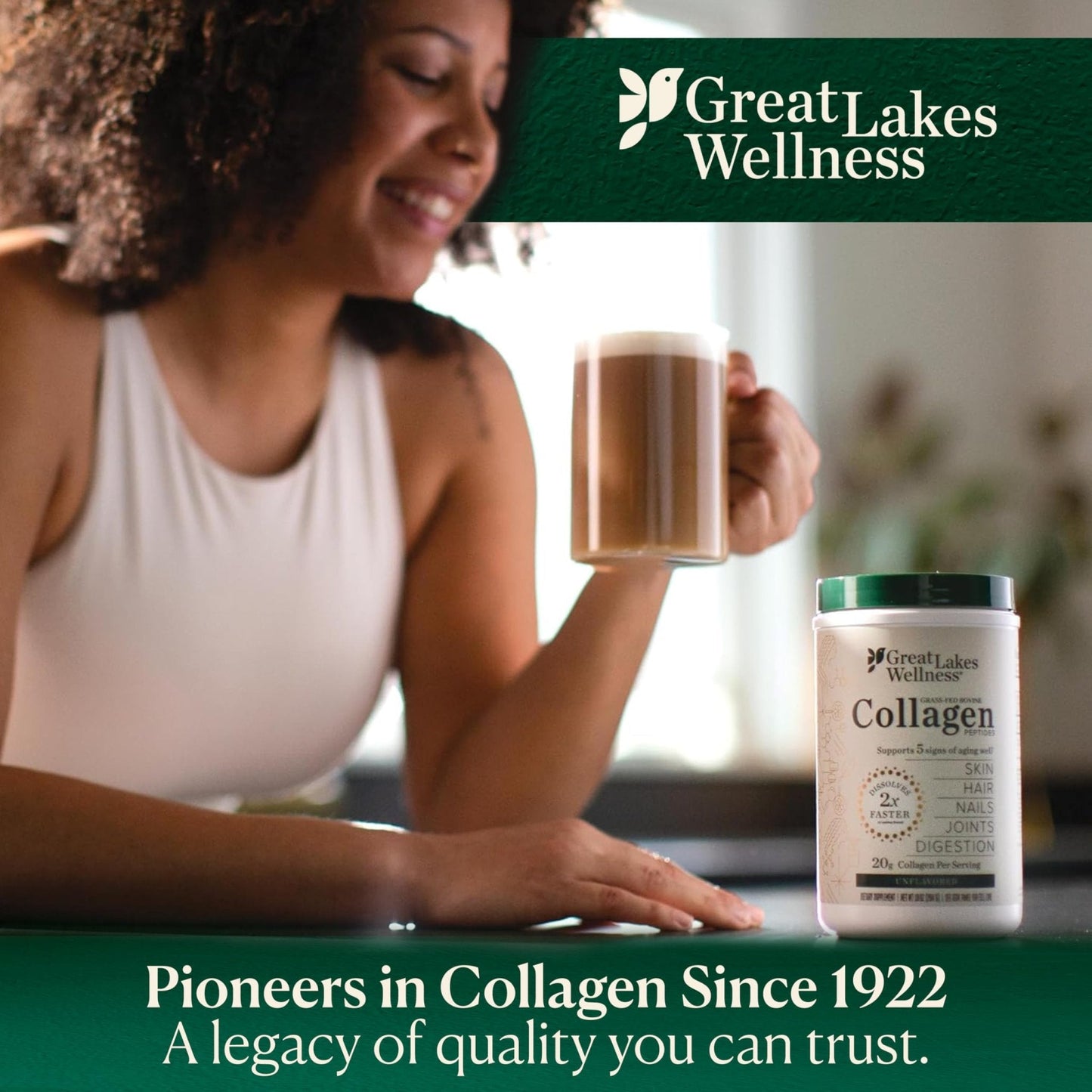 Great Lakes Wellness Collagen Peptides Powder – Supports Skin, Hair, Nails, Joints & Digestion – Hydrolyzed, Quick Dissolve - Maple Wellness Supplements