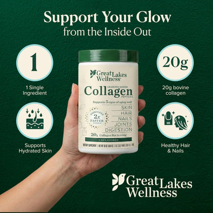 Great Lakes Wellness Collagen Peptides Powder – Supports Skin, Hair, Nails, Joints & Digestion – Hydrolyzed, Quick Dissolve - Maple Wellness Supplements