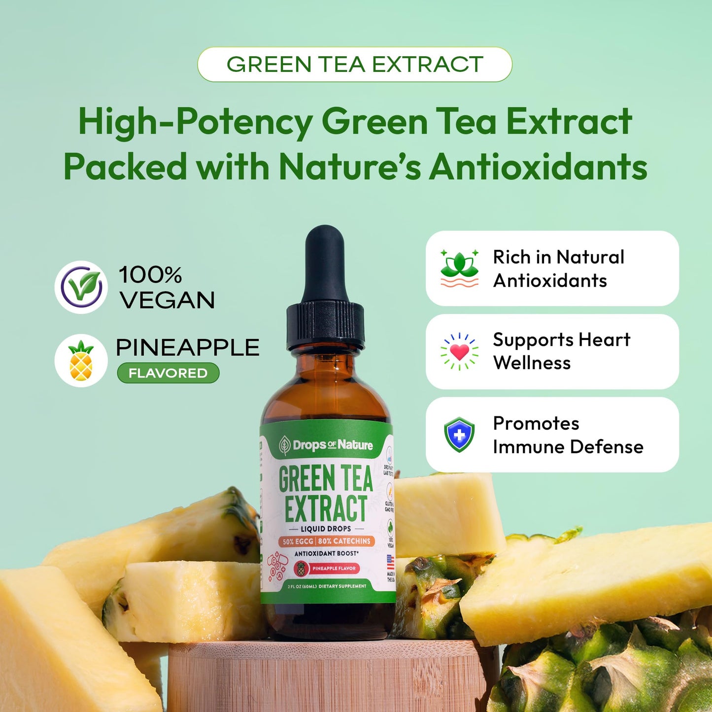 Green Tea 10:1 Extract 50% EGCG - Green Tea Liquid Drops - Vegan, 4X More Powerful Than Pills & Capsules - 2oz Antioxidant & Immune Supplement - Maple Wellness Supplements