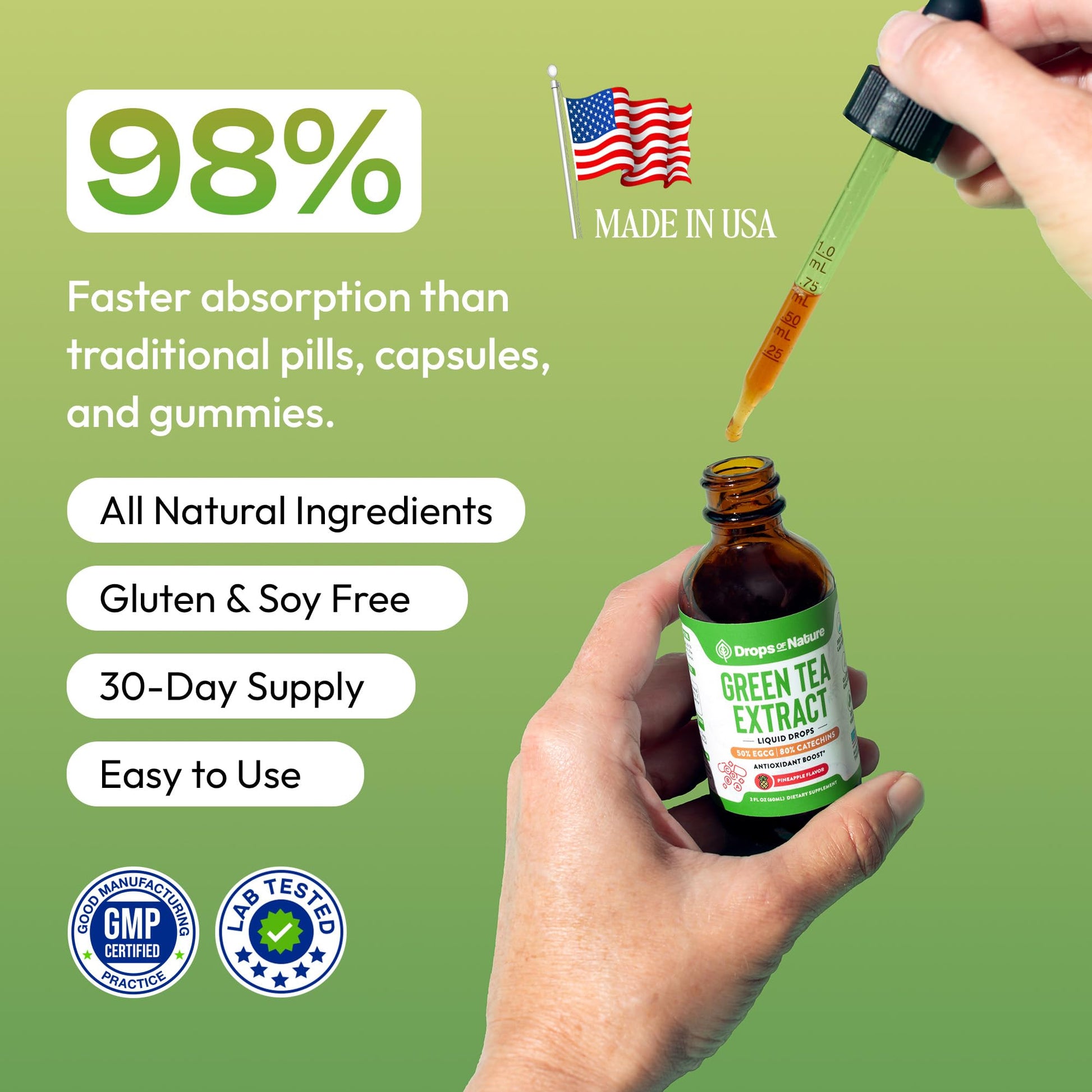 Green Tea 10:1 Extract 50% EGCG - Green Tea Liquid Drops - Vegan, 4X More Powerful Than Pills & Capsules - 2oz Antioxidant & Immune Supplement - Maple Wellness Supplements
