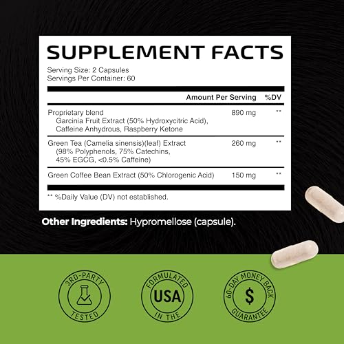 Green Tea Weight Loss Pills with Green Coffee Bean Extract | Belly Fat Burner, Metabolism - Maple Wellness Supplements