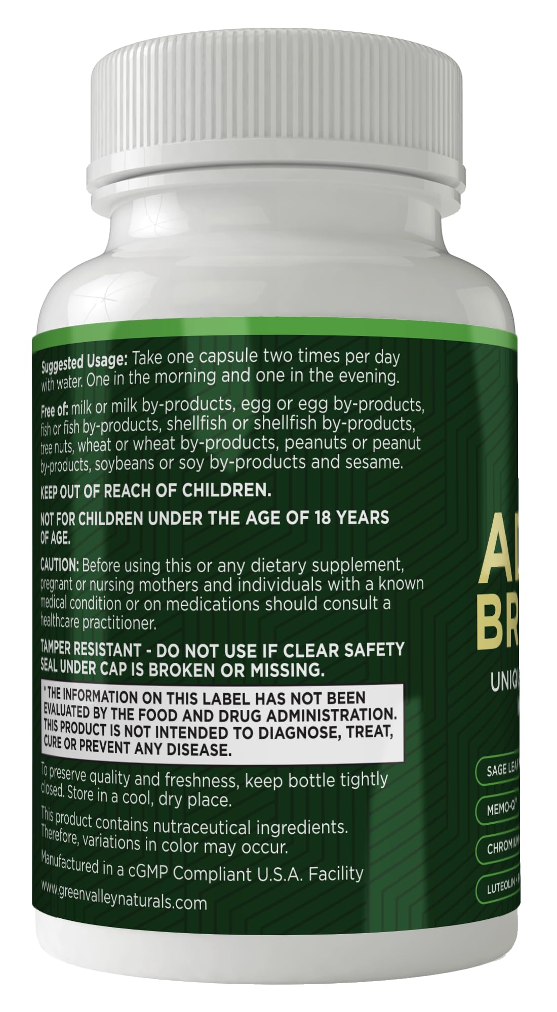 GREEN VALLEY NATURALS - Advanced Brain Power - Supports Healthy, Normal Brain Function, Focus and Concentration, clinically formulated to Support Healthy Brain Clarity. (1 Bottle, 60, Count) - Maple Wellness Supplements