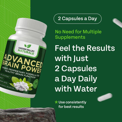 GREEN VALLEY NATURALS - Advanced Brain Power - Supports Healthy, Normal Brain Function, Focus and Concentration, clinically formulated to Support Healthy Brain Clarity. (1 Bottle, 60, Count) - Maple Wellness Supplements