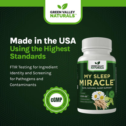 GREEN VALLEY NATURALS My Sleep Miracle Vegan Sleep Support Supplement | Melatonin-Free Formula | Ashwagandha, Chamomile & L-Theanine | Promotes Calm, Relaxation & Restful Sleep | 60 Capsules - Maple Wellness Supplements