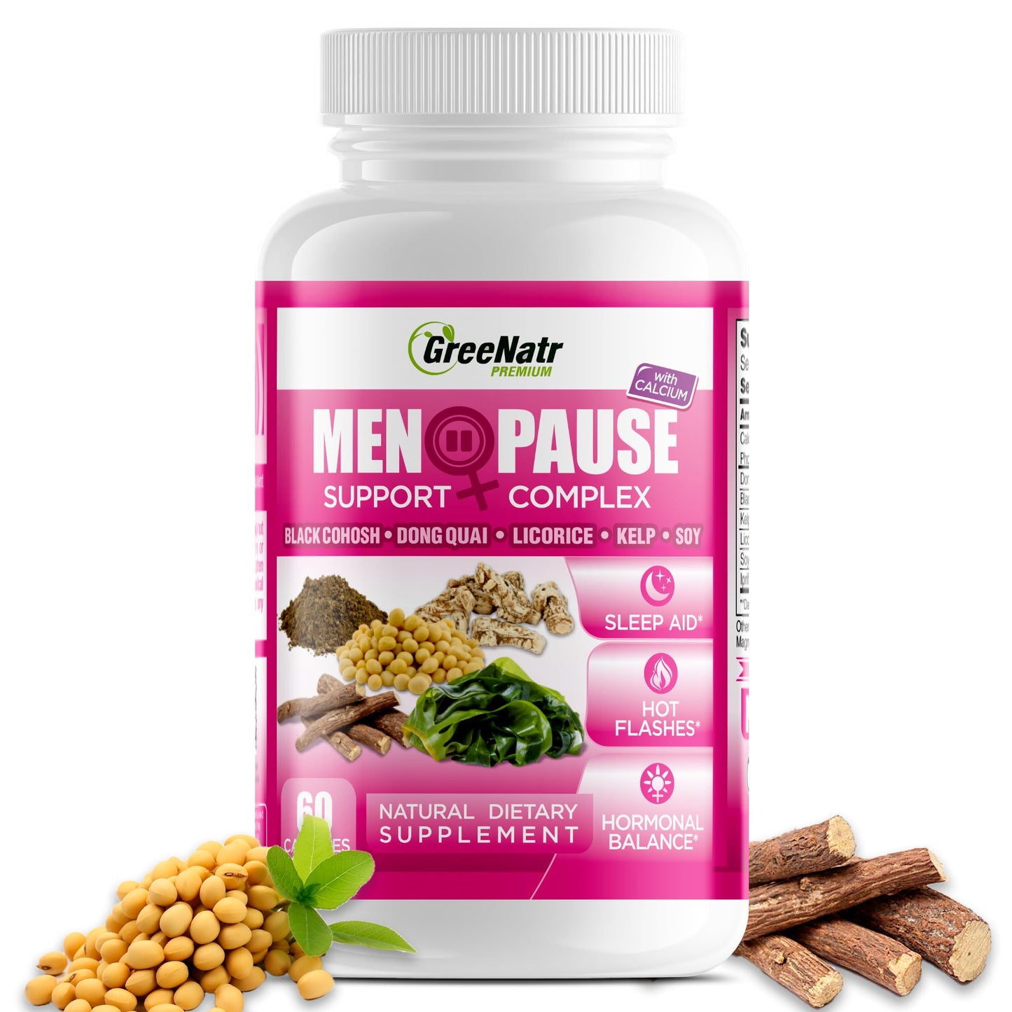 GreeNatr Menopause Supplements for Women - Perimenopause Supplements Women with Dong Quai & Black Cohosh for Menopause Hot Flashes - Menopause Support for Sleep Quality & Hormone Balance - 60 Caps - Maple Wellness Supplements