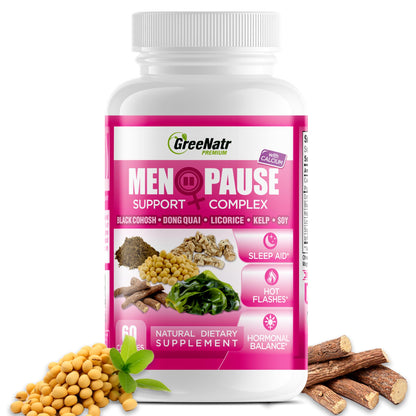 GreeNatr Menopause Supplements for Women - Perimenopause Supplements Women with Dong Quai & Black Cohosh for Menopause Hot Flashes - Menopause Support for Sleep Quality & Hormone Balance - 60 Caps - Maple Wellness Supplements